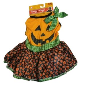 Pumpkin Dress Costume for Dog  - Orange Black Cute Cats Too